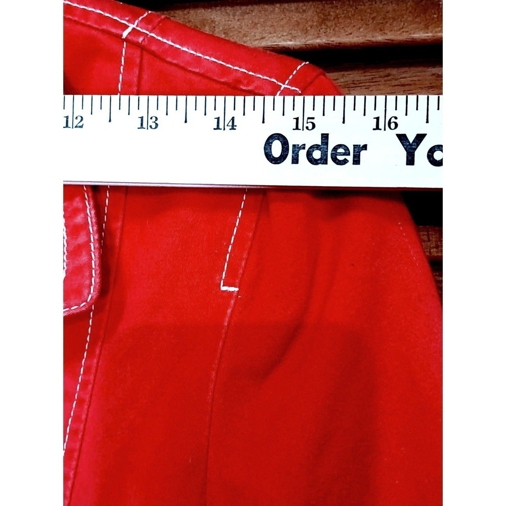 Vtg Y2K‎ Womens PeaCoat 100% Cotton Red Tortoise Buttons White Stitching Sz M - Picture 9 of 11